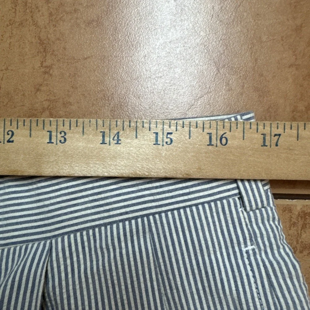 Charleston Khaki By Berle Blue Striped Seersucker Cuffed Chino Pants Sz‎ 33 x 29